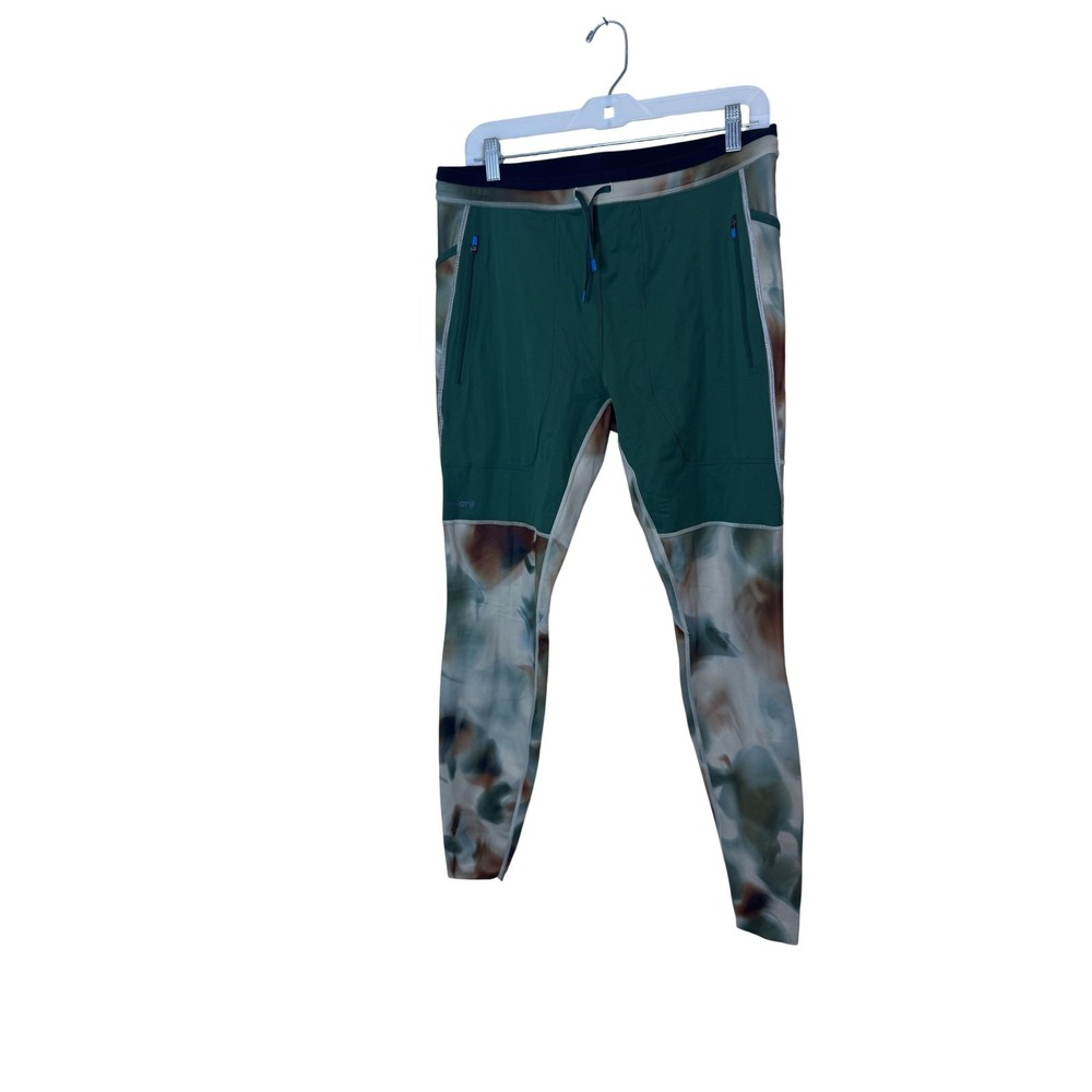 Janji Pants Mens Large Green Boreal Fleece Tight Winter Running Athletic Tie Dye